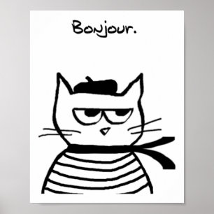 Bonjour Franse kat Grappig Poster