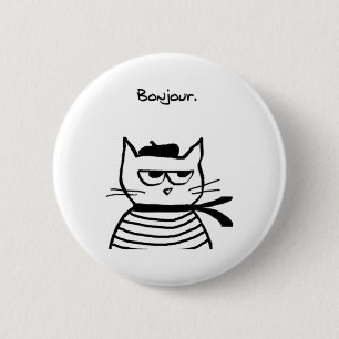 Bonjour Franse kat Grappig Ronde Button 5,7 Cm
