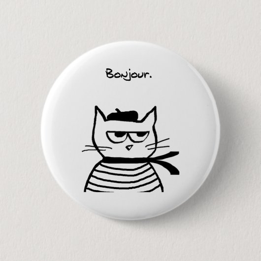 Bonjour Franse kat Grappig Ronde Button 5,7 Cm (Voorkant)