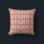 Bonjour | Franse typografie Terracotta en Blush Kussen<br><div class="desc">Minimalistisch Modern French Bonjour in Terracotta en Blush Sierkussen</div>