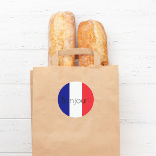 Bonjour franse vlag blauw rood ronde sticker
