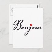 Bonjour, Franse woordkunst met rood hart Briefkaart (Voorkant / Achterkant)