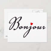 Bonjour, Franse woordkunst met rood hart Briefkaart (Voorkant / Achterkant)