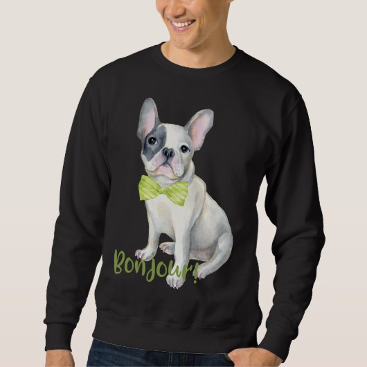 Bonjour French Bulldog met een Stropdas van boog Trui (Voorkant)