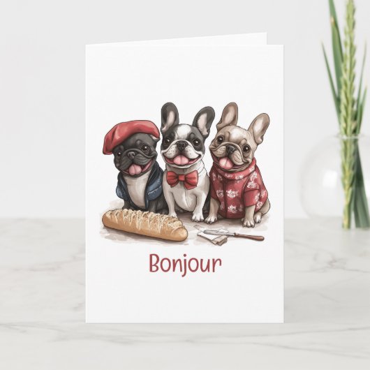 Bonjour French Bulldogs Kaart (Voorkant)