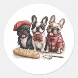 Bonjour French Bulldogs Ronde Sticker