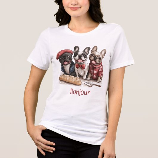 Bonjour French Bulldogs Tri-Blend Shirt (Voorkant)