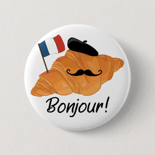 Bonjour French Croissant - France Funny Food Ronde Button 5,7 Cm
