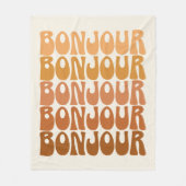 Bonjour French Hallo Groovy Brown Typografie Fleece Deken (Voorkant)