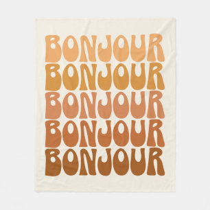 Bonjour French Hallo Groovy Brown Typografie Fleece Deken