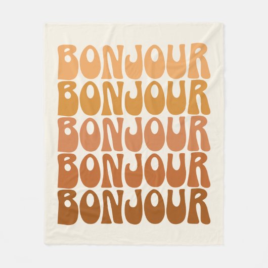 Bonjour French Hallo Groovy Brown Typografie Fleece Deken (Voorkant)