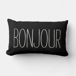 Bonjour French Typography Black and White Quote Kussen