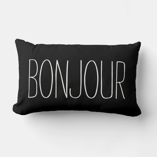 Bonjour French Typography Black and White Quote Kussen (Voorkant)