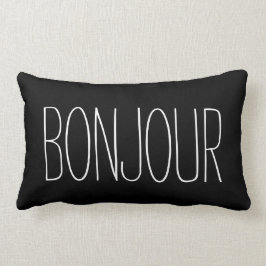 Bonjour French Typography Black and White Quote Kussen