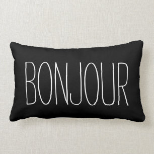 Bonjour French Typography Black and White Quote Kussen