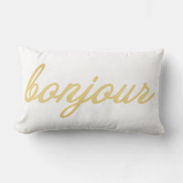 Bonjour Gold Script White Kussen
