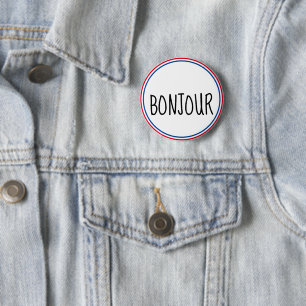 Bonjour Hallo En Francais Ronde Button 5,7 Cm