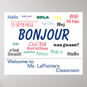Bonjour Hallo Languages World Colorful Family Poster