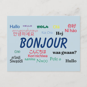 Bonjour Hallo Languages World Travel Colorful Briefkaart