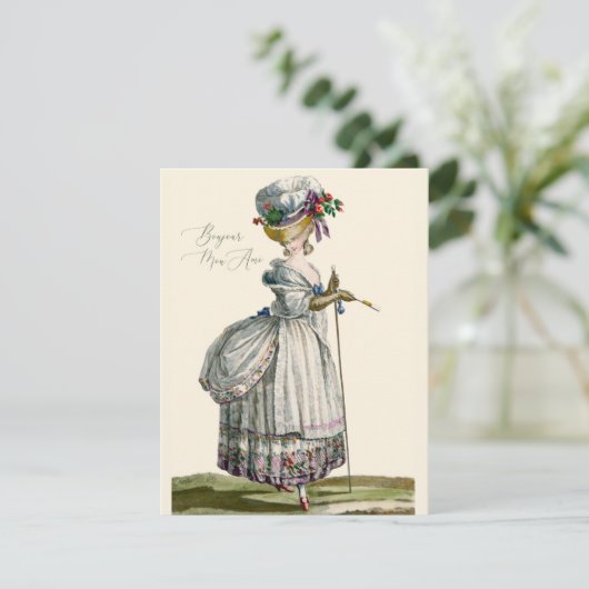 Bonjour Hallo Marie Antoinette Mode Greeting (Staand voorkant)