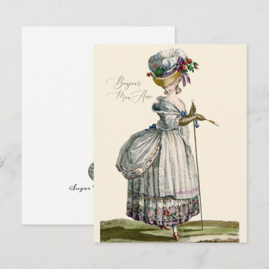 Bonjour Hallo Marie Antoinette Mode Greeting (Voorkant / Achterkant)