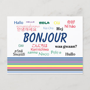 Bonjour Hallo Meerdere talen Stripes Briefkaart