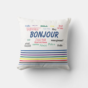 Bonjour Hallo Meerdere talen Stripes Kussen