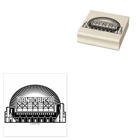 Bonjour, Hi Landmark Wood Art Stamp Rubberstempel (Gestempeld)