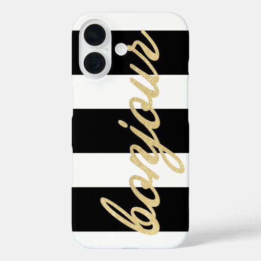 Bonjour in Gold Script Black Stripes Franse Hallo Case-Mate iPhone Case (Achterkant)