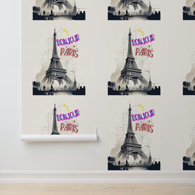 Bonjour Kleurrijke Parijs Behang (Applicatie)