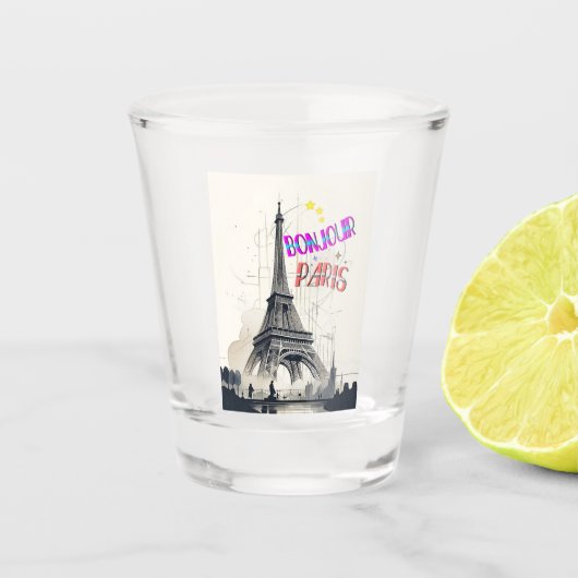 Bonjour Kleurrijke Parijs Shot Glas (Voorkant)