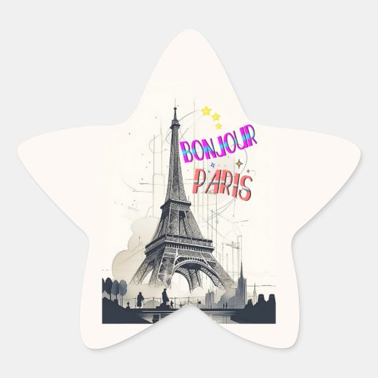 Bonjour Kleurrijke Parijs Ster Sticker (Voorkant)
