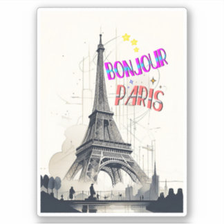 Bonjour Kleurrijke Parijs Sticker