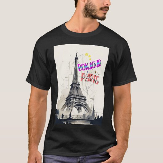 Bonjour Kleurrijke Parijs T-shirt (Voorkant)