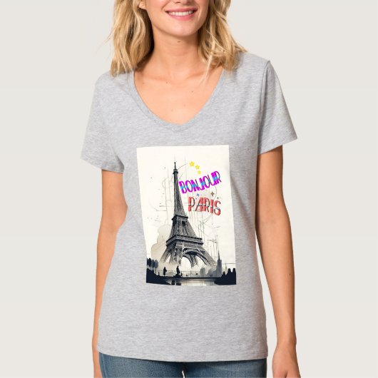 Bonjour Kleurrijke Parijs T-shirt (Voorkant)