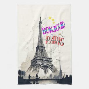 Bonjour Kleurrijke Parijs Theedoek