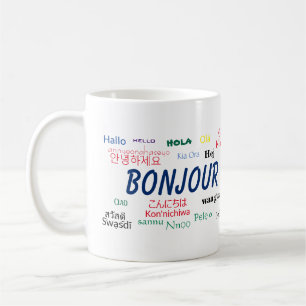 Bonjour Languages World Travel Colorful Koffiemok