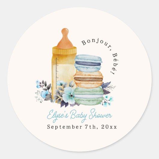 Bonjour Macarons & Milk Boy Baby Shower Ronde Sticker (Voorkant)