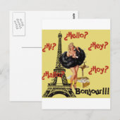 Bonjour - Meisjes omhoog Briefkaart (Voorkant / Achterkant)