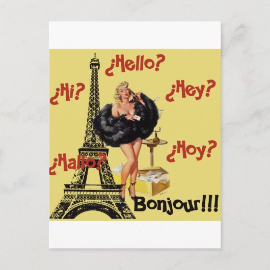 Bonjour - Meisjes omhoog Briefkaart (Voorkant)