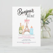 Bonjour Melkfles Frans Baby shower Uitnodiging (Staand voorkant)