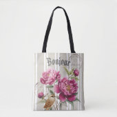 Bonjour Modern retro botanical stripped teacher Tote Bag (Voorkant)