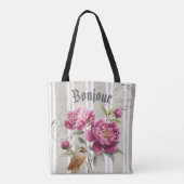 Bonjour Modern retro botanical stripped teacher Tote Bag (Achterkant)