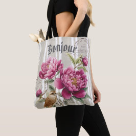 Bonjour Modern retro botanical stripped teacher Tote Bag