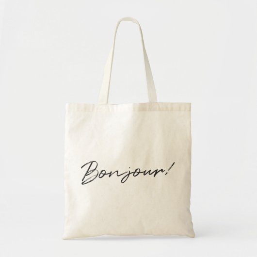 Bonjour. | Modern Script French Hallo Trendy Black Tote Bag (Voorkant)
