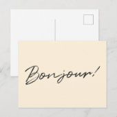 Bonjour. | Moderne Script Cream Ivory Franse Hallo Briefkaart (Voorkant / Achterkant)