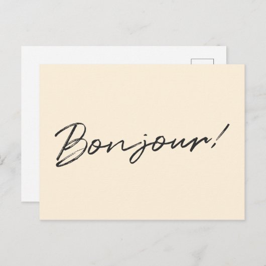 Bonjour. | Moderne Script Cream Ivory Franse Hallo Briefkaart (Voorkant / Achterkant)