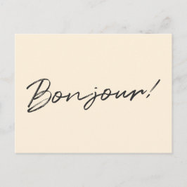 Bonjour. | Moderne Script Cream Ivory Franse Hallo Briefkaart