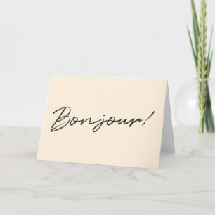 Bonjour.   Moderne Script Cream Ivory French Hallo Kaart