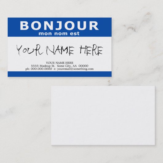 BONJOUR mon nom est (blue) Visitekaartje (Voorkant / Achterkant)